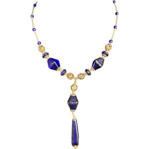 Vtg‎ Womens Cobalt Blue Gold Victorian Necklace Beaded Beads Regal Goth Costume